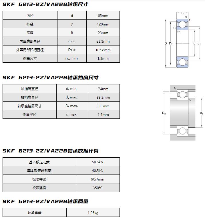 SKF 6213-2Z/VA228軸承 高溫軸承 耐高溫軸承